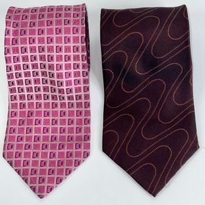 HUGO BOSS Neck Tie Lot Of 2Brown/ Pink  Silk High End Luxury Designer NWT Italy